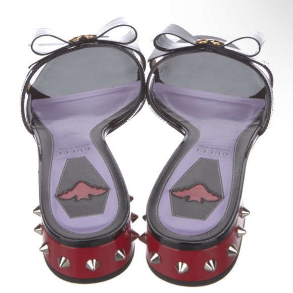 Gucci Sadie Spike Low Heel Slide Patent Leather Black 38.5 (8.5) - Picture 4 of 6